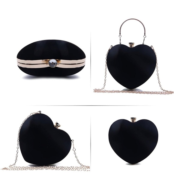 Heart Shape Evening Bag Purse Velvet Party Mini Handbag Clutch Chain Valentine’s - Picture 4 of 5